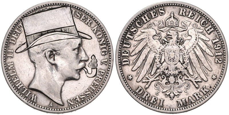 PREUSSEN, Wilhelm II., 1888-1918, 3 Mark 1912 A. Mit aufgesetztem Hut.
 ss
zu ...
