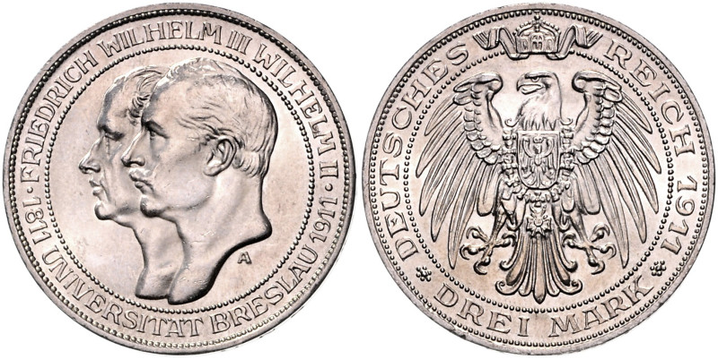 PREUSSEN, Wilhelm II., 1888-1918, 3 Mark 1911 A. Jahrhundertfeier der Universitä...