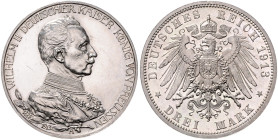 PREUSSEN, Wilhelm II., 1888-1918, 3 Mark 1913 A. 25-jähr. Reg.-Jub..
 leicht ber. PP
J.112