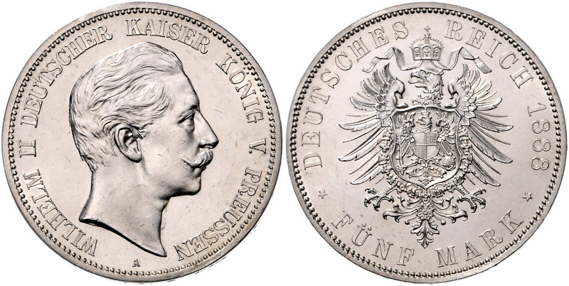 PREUSSEN, Wilhelm II., 1888-1918, 5 Mark 1888 A.
 st
J.101