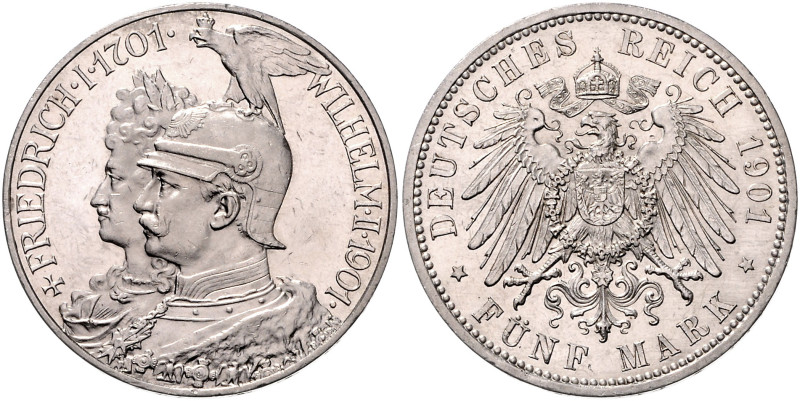 PREUSSEN, Wilhelm II., 1888-1918, 5 Mark 1901 A. 200 Jahre Königreich.
 Erstabs...