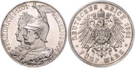 PREUSSEN, Wilhelm II., 1888-1918, 5 Mark 1901 A. 200 Jahre Königreich.
 PP
J.106