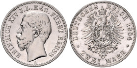 REUSS, JÜNGERE LINIE, Heinrich XIV., 1867-1913, 2 Mark 1884 A.
 vz
J.120