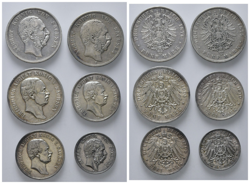 SACHSEN, Albert, 1873-1902, 5 Mark 1875 E (s), 1876 E (s/ss), 2 Mark 1902 E (ss/...