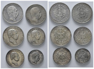 SACHSEN, Albert, 1873-1902, 5 Mark 1875 E (s), 1876 E (s/ss), 2 Mark 1902 E (ss/vz), 3 Mark 1909 E (ss), 1910 E (ss), 5 Mark 1908 E (ss).
 6 Stk., s ...