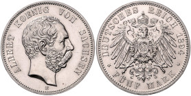 SACHSEN, Albert, 1873-1902, 5 Mark 1894 E.
 Prachtex., st
J.125