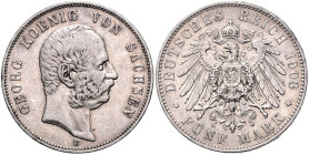 SACHSEN, Georg, 1902-1904, 5 Mark 1903 E. 38mm; 27,80g; 12h.
 ss
J.130