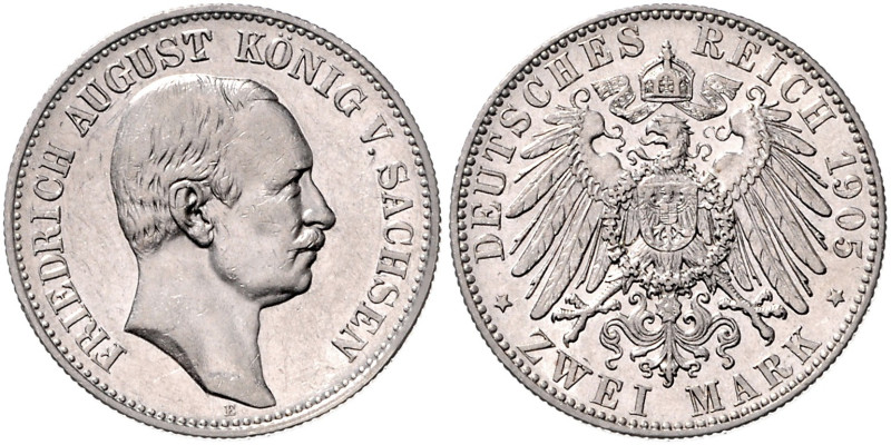 SACHSEN, Friedrich August III., 1904-1918, 2 Mark 1905 E.
 st
J.134
