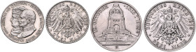 SACHSEN, Friedrich August III., 1904-1918, 2 Mark 1909 E. Universität Leipzig (schöne Patina, st; 28mm; 11,12g; 12h). DAZU:3 Mark 1913 E. Jahrhundertf...