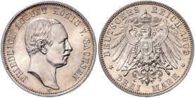 SACHSEN, Friedrich August III., 1904-1918, 3 Mark 1909 E.
 st
J.135