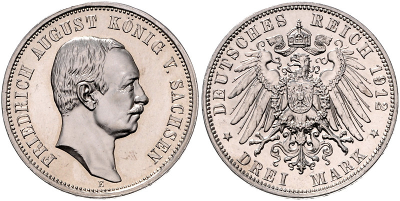 SACHSEN, Friedrich August III., 1904-1918, 3 Mark 1912 E.
 PP
J.135
