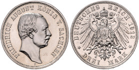 SACHSEN, Friedrich August III., 1904-1918, 3 Mark 1912 E.
 PP
J.135