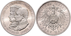 SACHSEN, Friedrich August III., 1904-1918, 5 Mark 1909. Universität Leipzig.
 Prachtex., st
J.139
