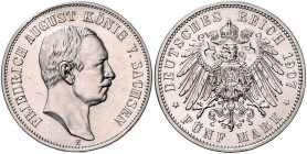 SACHSEN, Friedrich August III., 1904-1918, 5 Mark 1907 E.
 st
J.136