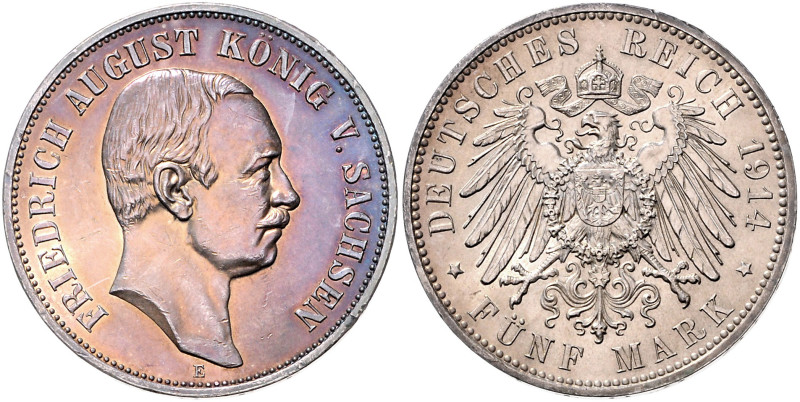 SACHSEN, Friedrich August III., 1904-1918, 5 Mark 1914 E.
 st
J.136
