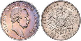 SACHSEN, Friedrich August III., 1904-1918, 5 Mark 1914 E.
 st
J.136