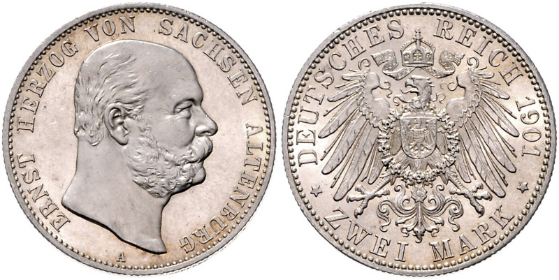 SACHSEN-ALTENBURG, Ernst, 1853-1908, 2 Mark 1901 A. 75. Geburtstag.
 st
J.142