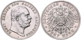 SACHSEN-ALTENBURG, Ernst, 1853-1908, 5 Mark 1901 A. 75. Geburtstag.
 f.st
J.143