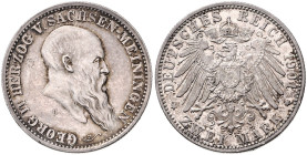 SACHSEN-MEININGEN, Georg II., 1866-1914, 2 Mark 1901 D. 75. Geburtstag.
 vz/st
J.149