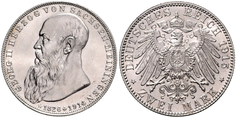 SACHSEN-MEININGEN, Georg II., 1866-1914, 2 Mark 1915. Sein Tod.
 st
J.154