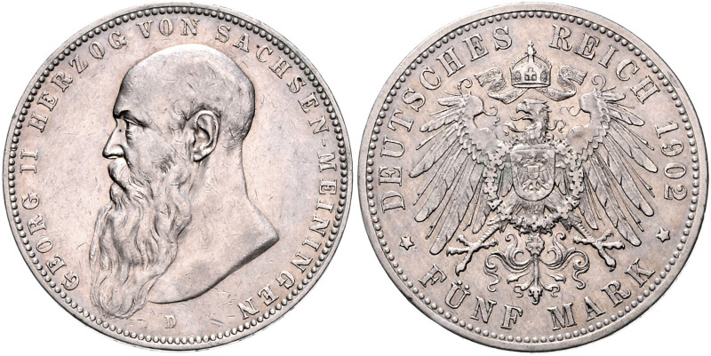 SACHSEN-MEININGEN, Georg II., 1866-1914, 5 Mark 1902 D. 38mm; 27,76g; 12h.
 ss...