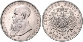 SACHSEN-MEININGEN, Georg II., 1866-1914, 5 Mark 1908 D.
 kl.Kr., ss/vz+
J.153b