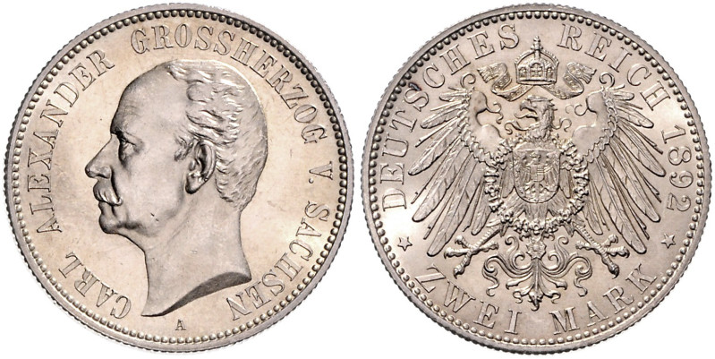 SACHSEN-WEIMAR-EISENACH, Carl Alexander, 1853-1901, 2 Mark 1892 A. Goldene Hochz...