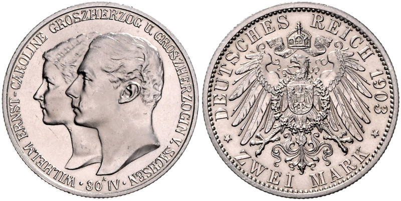 SACHSEN-WEIMAR-EISENACH, Wilhelm Ernst, 1901-1918, 2 Mark 1903 A. Hochzeit mit C...