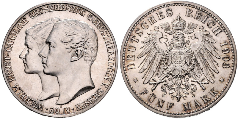 SACHSEN-WEIMAR-EISENACH, Wilhelm Ernst, 1901-1918, 5 Mark 1903 A. Hochzeit mit C...