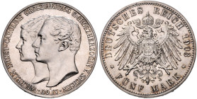 SACHSEN-WEIMAR-EISENACH, Wilhelm Ernst, 1901-1918, 5 Mark 1903 A. Hochzeit mit Caroline.
 st
J.159