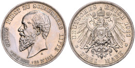 SCHAUMBURG-LIPPE, Georg, 1893-1911, 3 Mark 1911 A. Sein Tod. 33mm; 16,68g; 12h.
 f.st
J.166