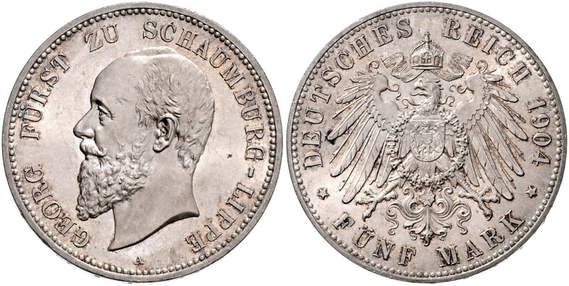 SCHAUMBURG-LIPPE, Georg, 1893-1911, 5 Mark 1904 A.
 Prachtex., st
J.165