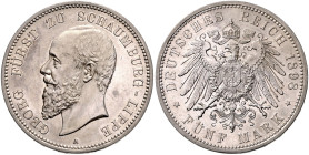 SCHAUMBURG-LIPPE, Georg, 1893-1911, 5 Mark 1898 A.
Ware ist regelbesteuert
standard taxation
f.st
J.165