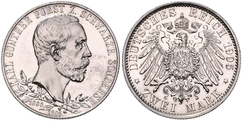 SCHWARZBURG-SONDERSHAUSEN, Karl Günther, 1880-1909, 2 Mark 1905 A.
 PP
J.169b