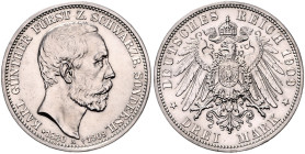 SCHWARZBURG-SONDERSHAUSEN, Karl Günther, 1880-1909, 3 Mark 1909 A. Sein Tod.
 st
J.170