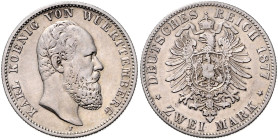 WÜRTTEMBERG, Karl, 1864-1891, 2 Mark 1877 F.
 f.vz
J.172