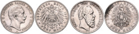 WÜRTTEMBERG, Karl, 1864-1891, 5 Mark 1875 F (ss; 38,2mm; 27,45g; 12h). DAZU:PREUSSEN, Wilhelm II., 1888-1918, 5 Mark 1907 A (ss+; 38,2mm; 27,77g; 12h)...