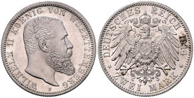 WÜRTTEMBERG, Wilhelm II., 1891-1918, 2 Mark 1914 F.
 st
J.174