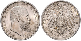 WÜRTTEMBERG, Wilhelm II., 1891-1918, 2 Mark 1906 F.
 st
J.174