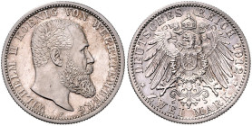 WÜRTTEMBERG, Wilhelm II., 1891-1918, 2 Mark 1912 F.
 st
J.174