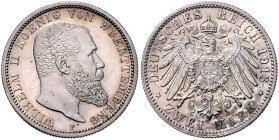 WÜRTTEMBERG, Wilhelm II., 1891-1918, 2 Mark 1913 F.
 f.st
J.174