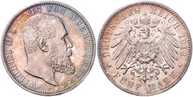 WÜRTTEMBERG, Wilhelm II., 1891-1918, 5 Mark 1913 F.
 st
J.176
