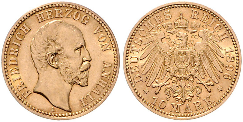 ANHALT, Friedrich I., 1871-1904, 10 Mark 1896 A.
 vz/st
J.180