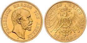 ANHALT, Friedrich I., 1871-1904, 20 Mark 1896 A.
 vz/st
J.181