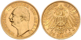 ANHALT, Friedrich II., 1904-1918, 20 Mark 1904 A.
 vz/st
J.182