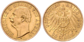 ANHALT, Friedrich II., 1904-1918, 20 Mark 1904 A.
 f.st
J.182
