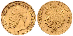 BADEN, Friedrich I., 1852-1907, 5 Mark 1877 G. 17,2mm; 1,98g; 12h.
Ware ist MwSt-befreit
VAT tax free
ss
J.185