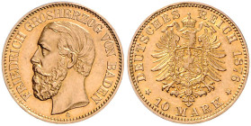 BADEN, Friedrich I., 1852-1907, 10 Mark 1876 G.
 f.st
J.186