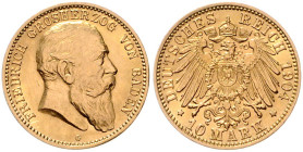 BADEN, Friedrich I., 1852-1907, 10 Mark 1904 G.
 f.st
J.190