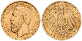 BADEN, Friedrich I., 1852-1907, 10 Mark 1893 G.
Ware ist MwSt-befreit
VAT tax free
vz/st
J.188